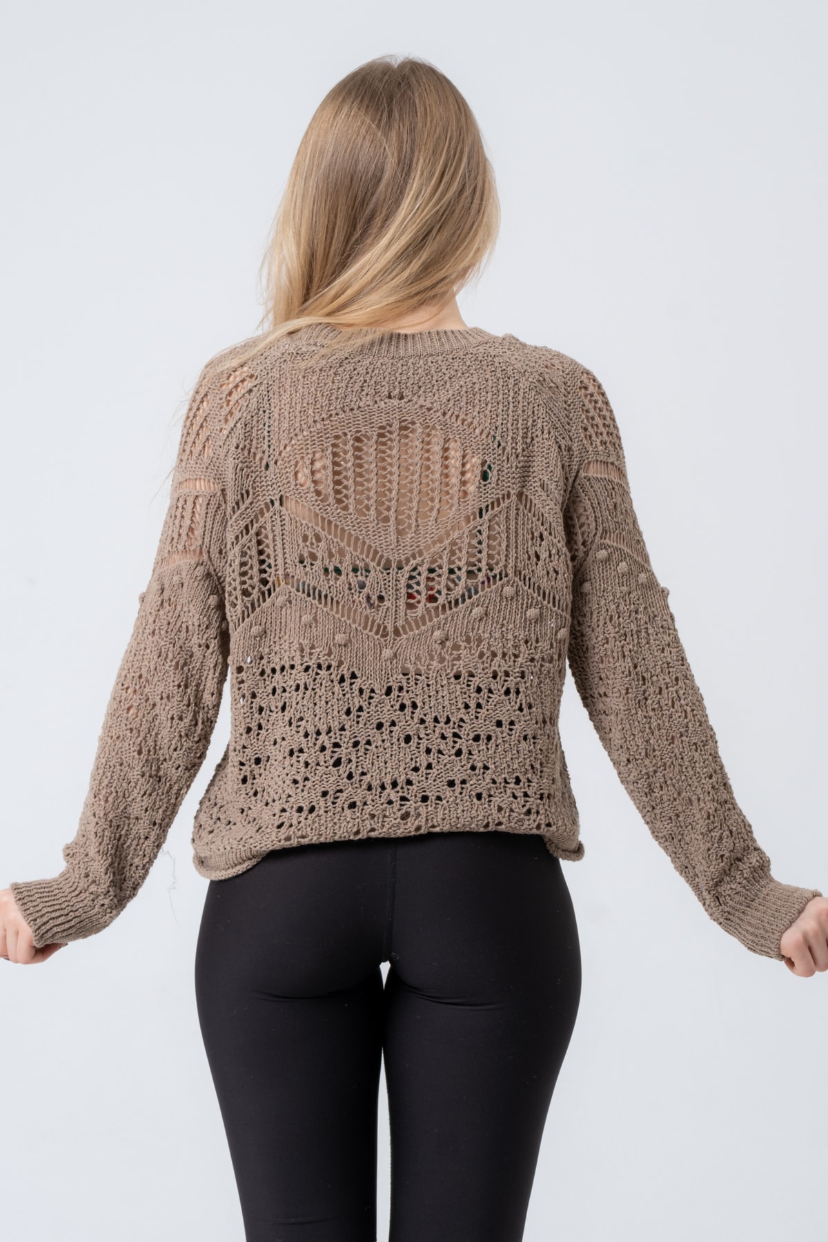 Kadın Antrasit Ajurlu Uzun Kollu Triko Kazak