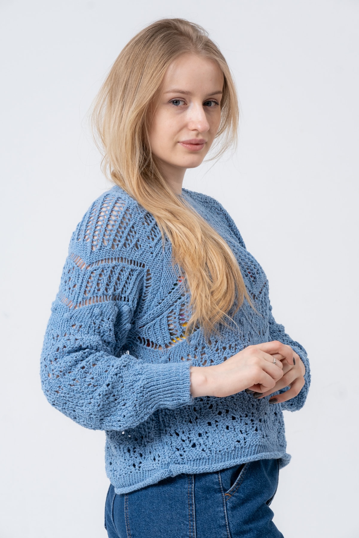 Kadın Antrasit Ajurlu Uzun Kollu Triko Kazak