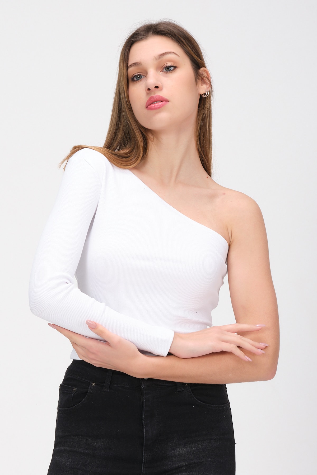 Kadın Kırmızı Tek Kollu Örme Bluz