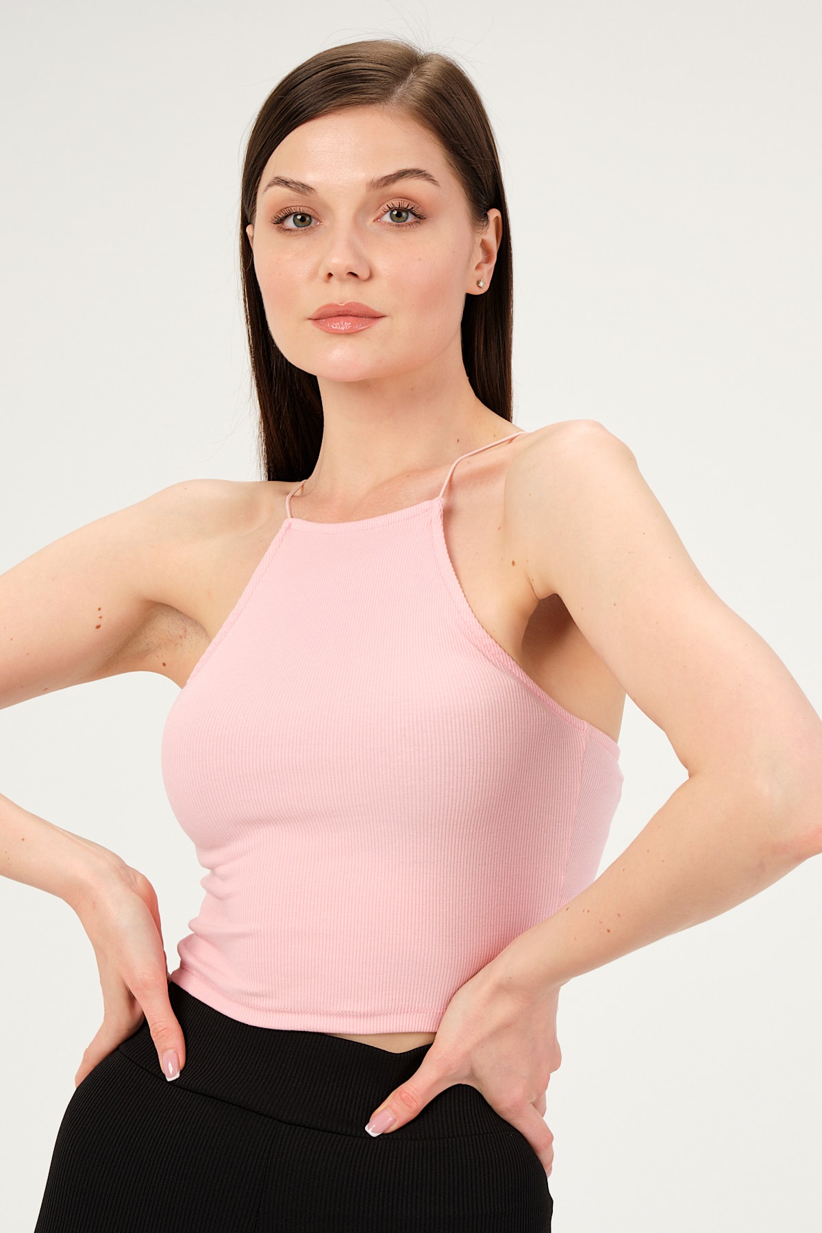 Kadın Yeşil Askılı Crop Bluz