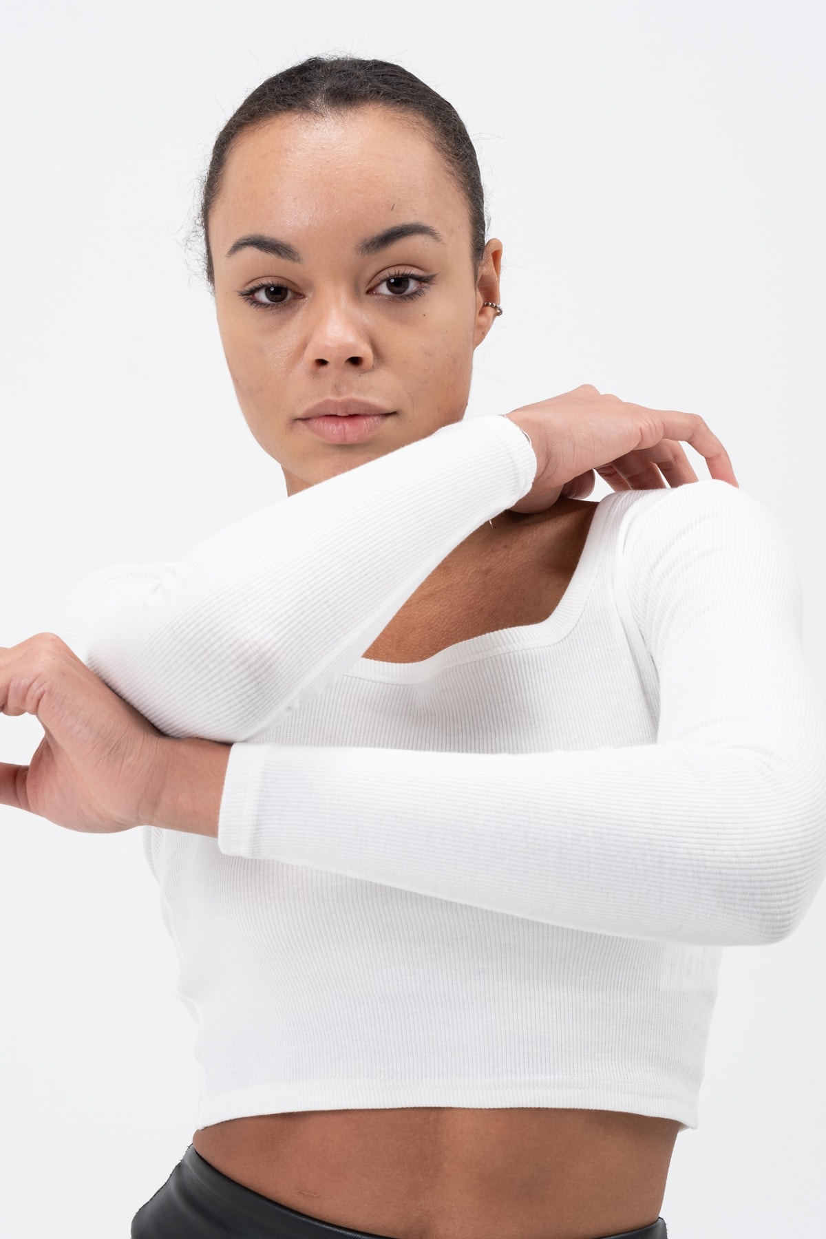 Kadın Gül Kurusu Uzun Kollu Kare Yaka Fitilli Bluz