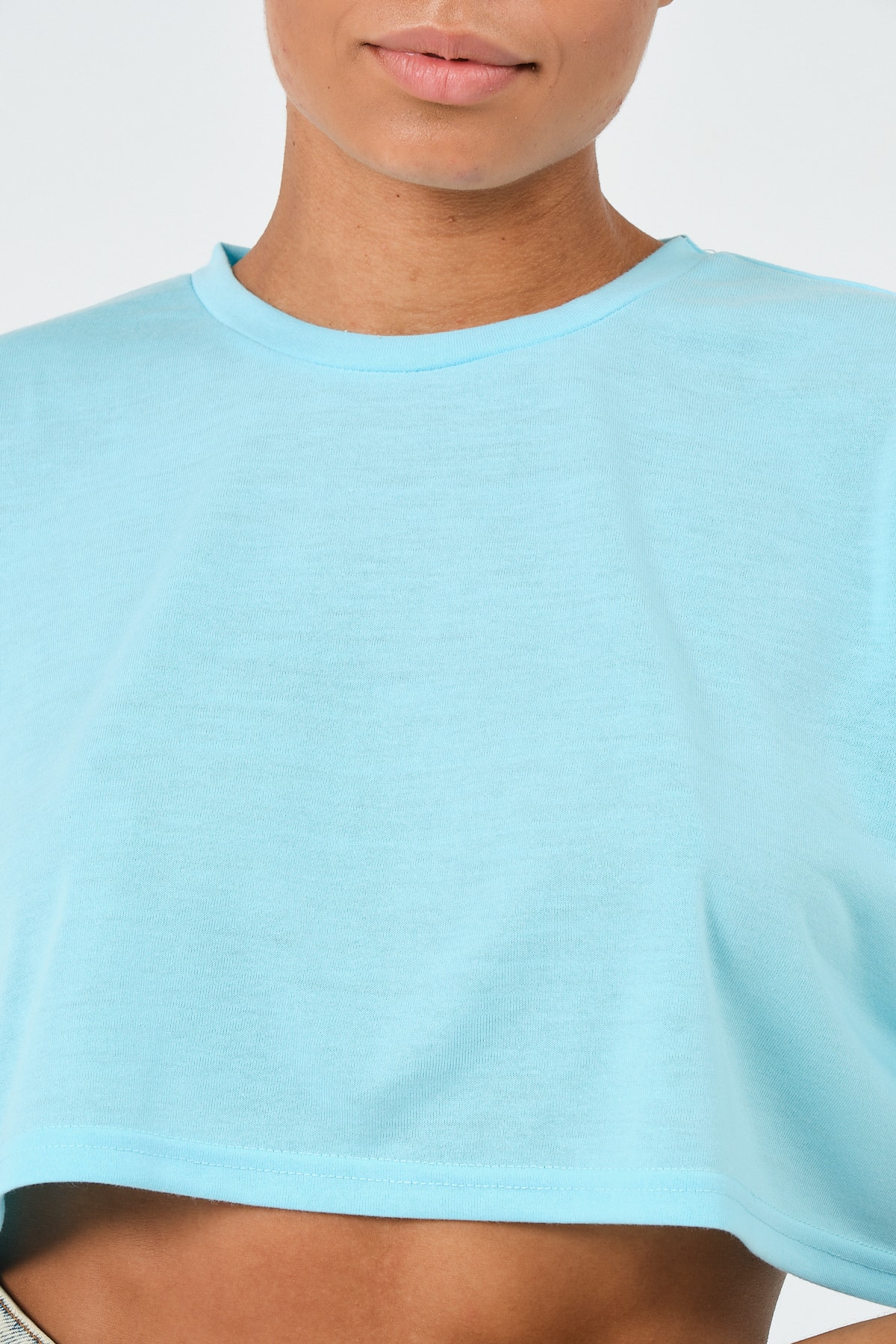 Kadın Mavi Oversize Crop T-Shirt