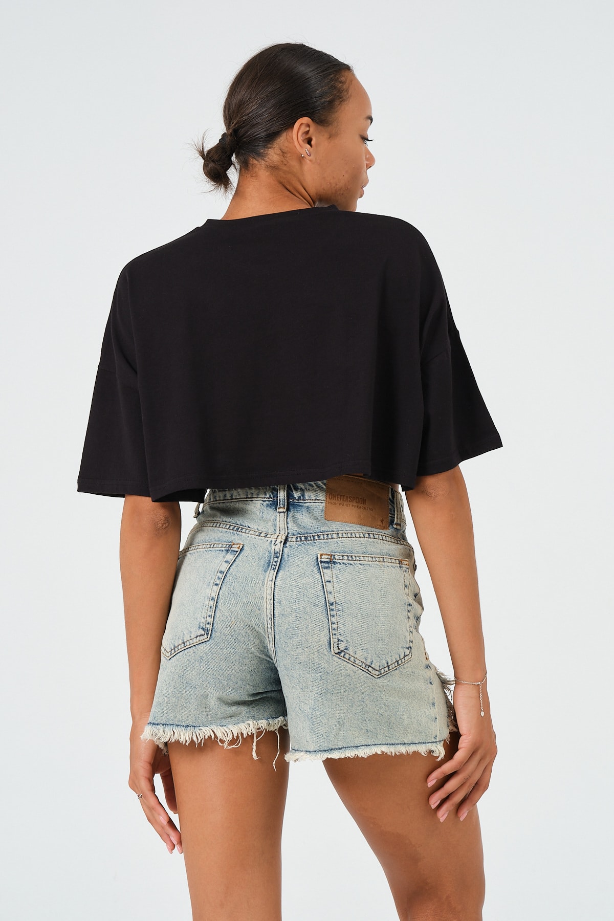 Kadın Mavi Oversize Crop T-Shirt