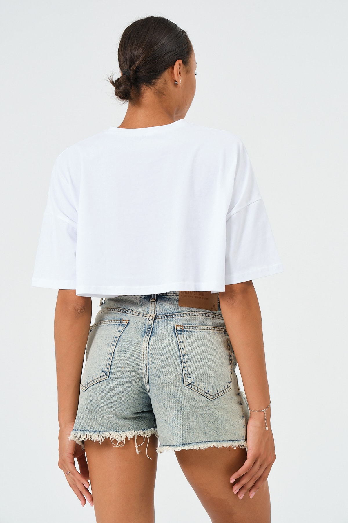 Kadın Mavi Oversize Crop T-Shirt