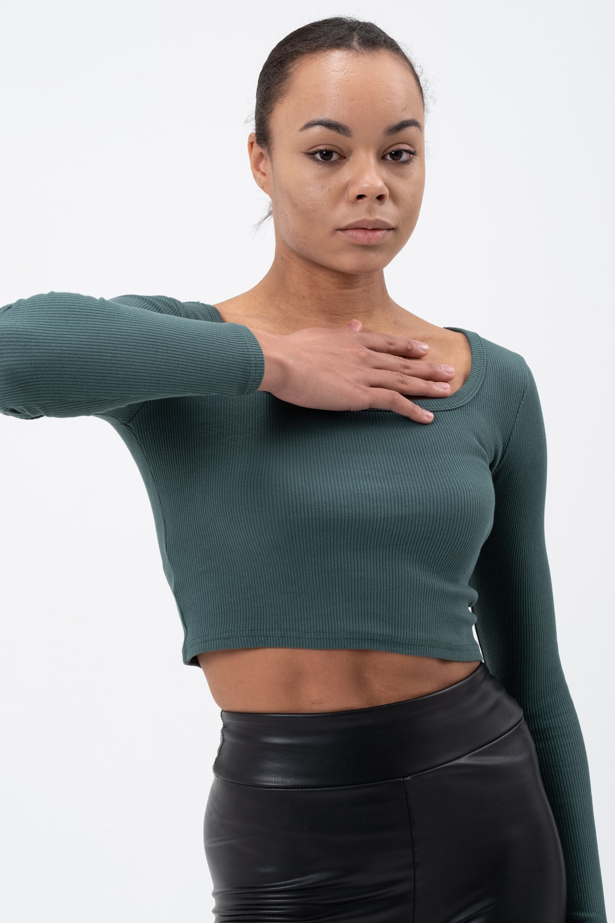 Kadın Gül Kurusu Uzun Kollu Kare Yaka Fitilli Bluz