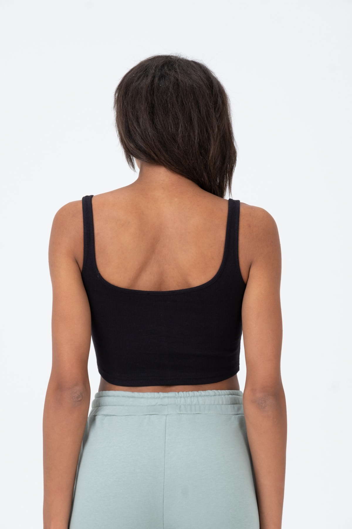 Kadın Yeşil Kalın Askılı Crop Bluz