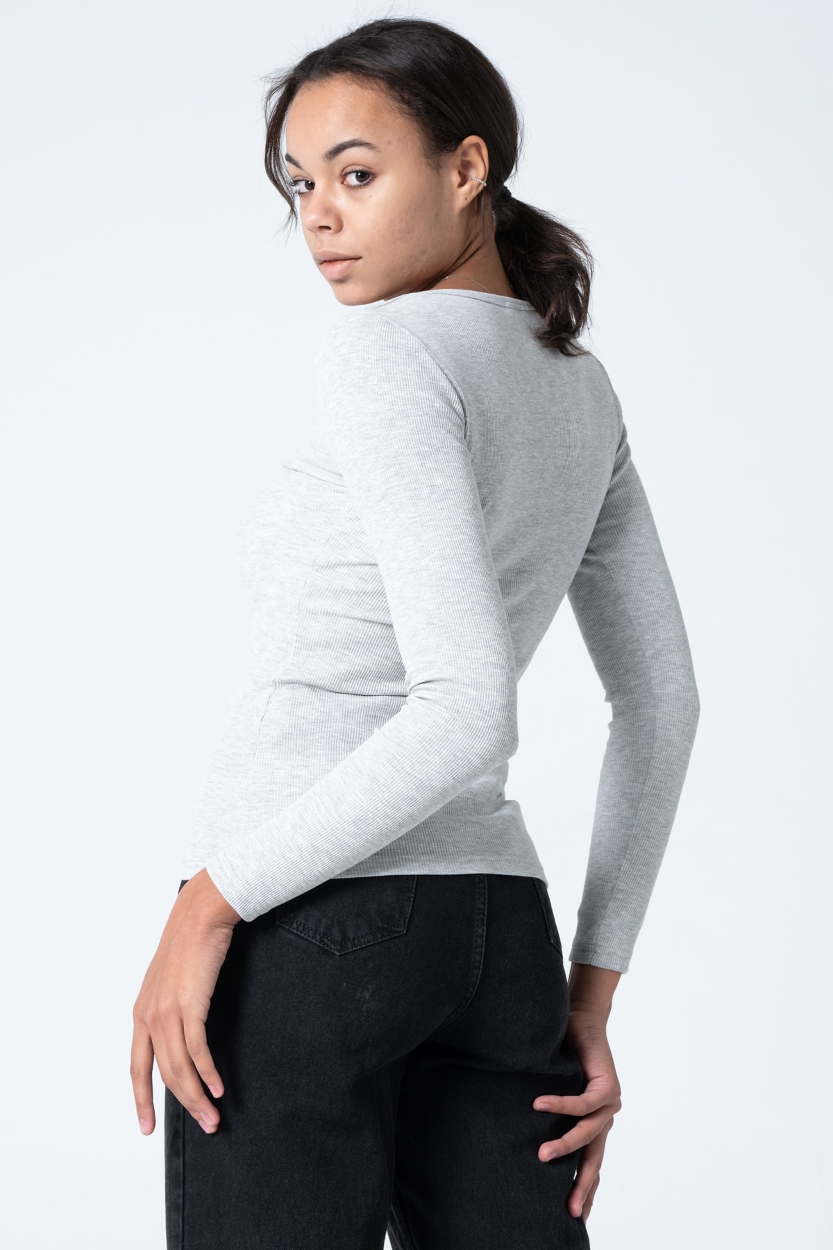 Kadın Kahverengi Çıtçıtlı Örme Uzun Kollu Bluz