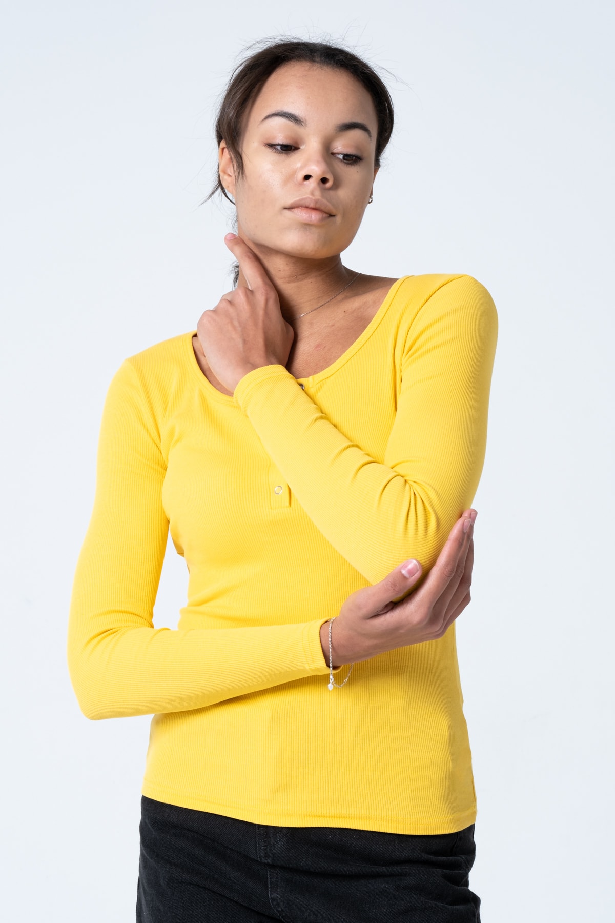 Kadın Kahverengi Çıtçıtlı Örme Uzun Kollu Bluz