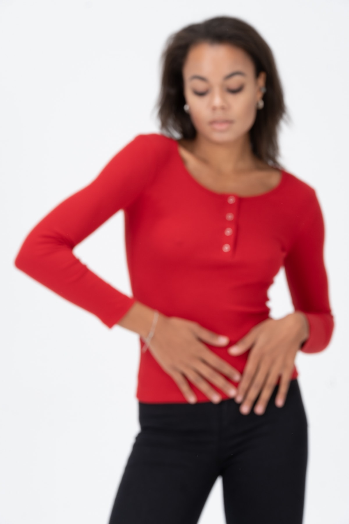 Kadın Kahverengi Çıtçıtlı Örme Uzun Kollu Bluz