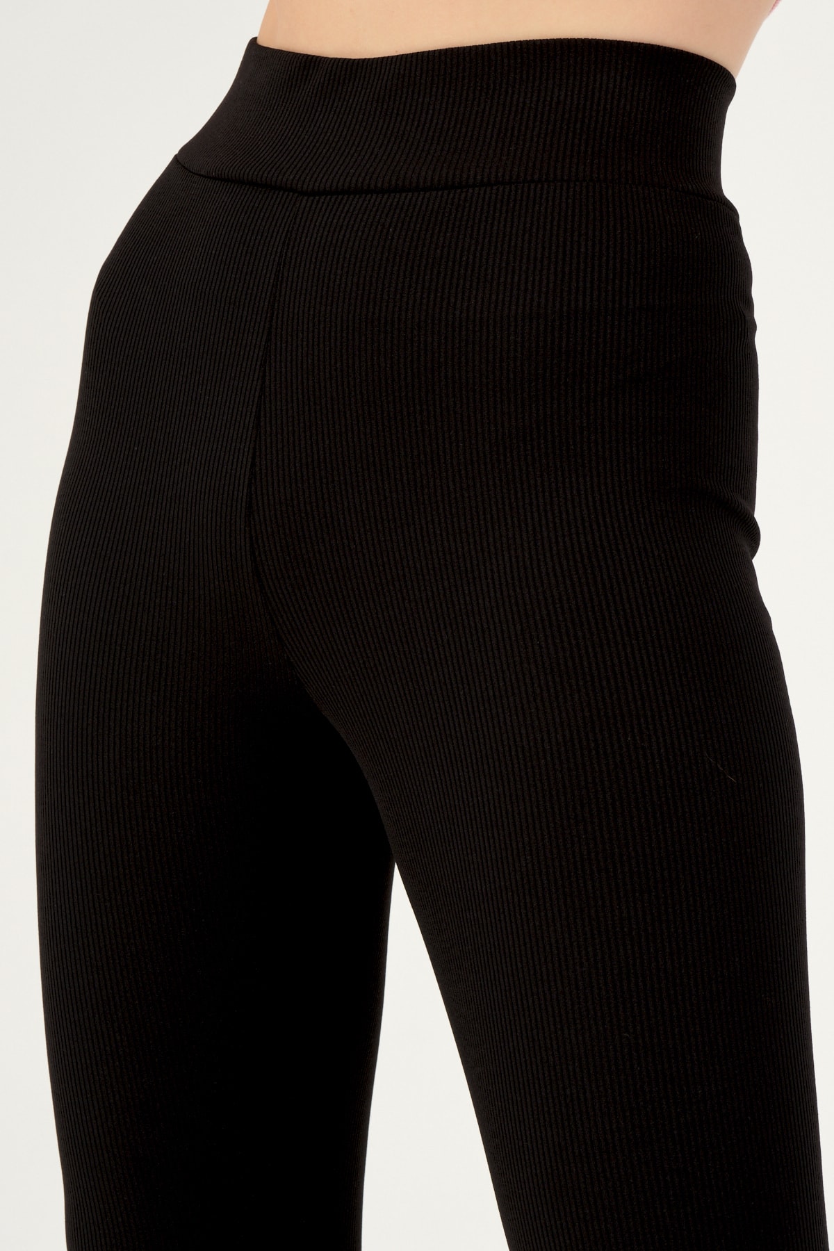 Kadın Siyah, Yüksek Bel, Fitilli, Toparlayıcı, Beli Lastikli Tayt