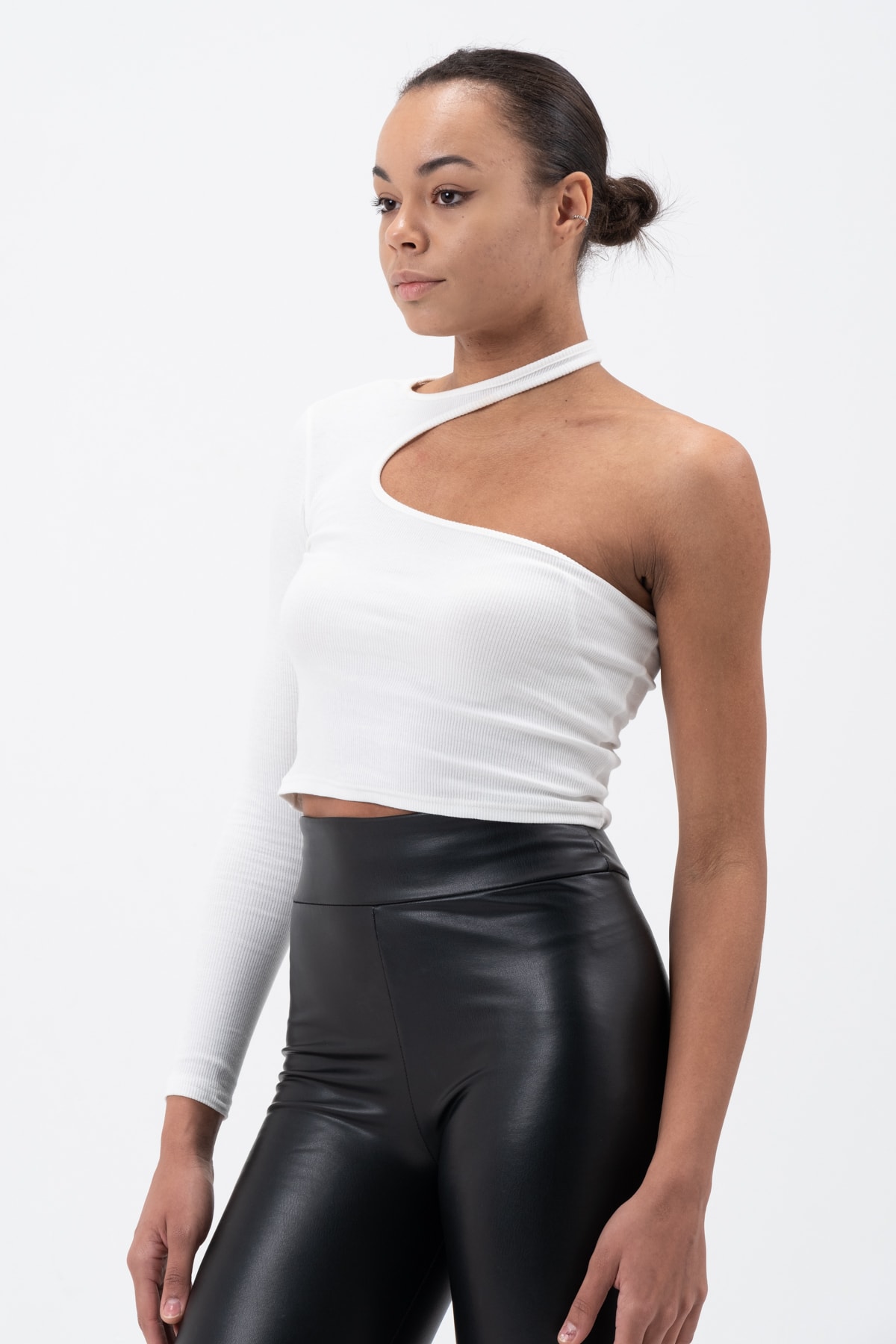 Kadın Petrol Yeşili Dekolte Tek Kollu Bluz