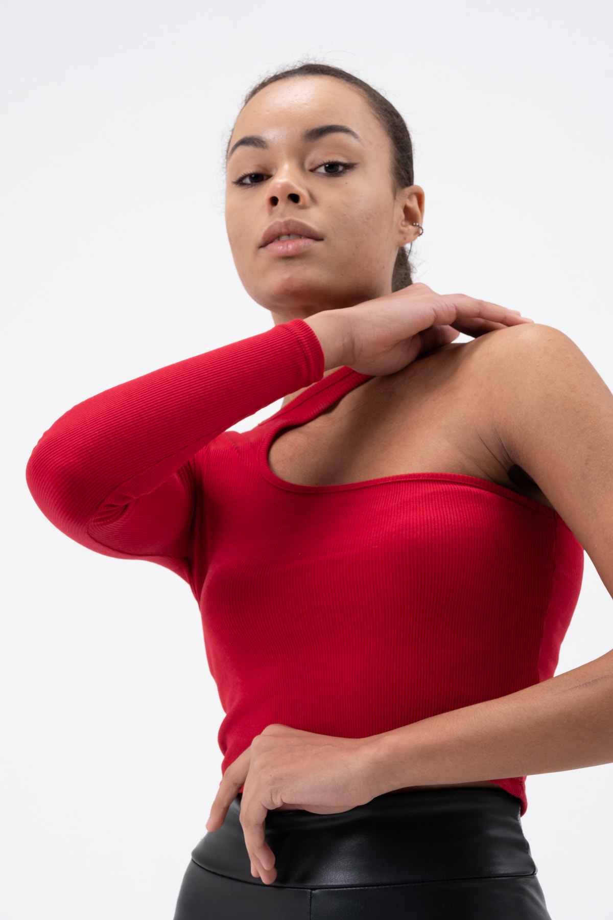 Kadın Petrol Yeşili Dekolte Tek Kollu Bluz