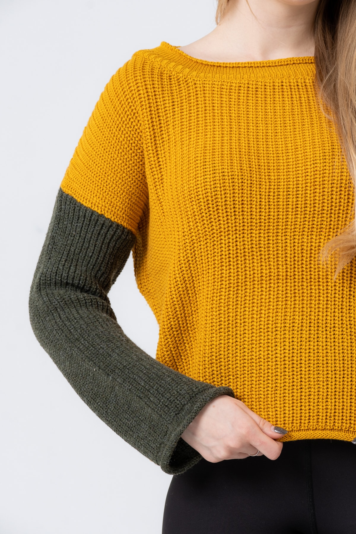 Kadın Hardal Uzun Kollu Triko Kazak