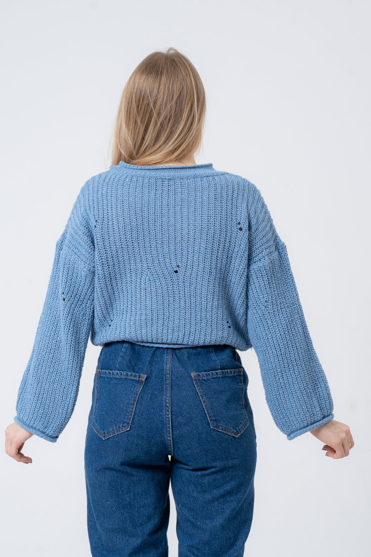 Kadın Pembe Geniş Uzun Kollu Triko Kazak