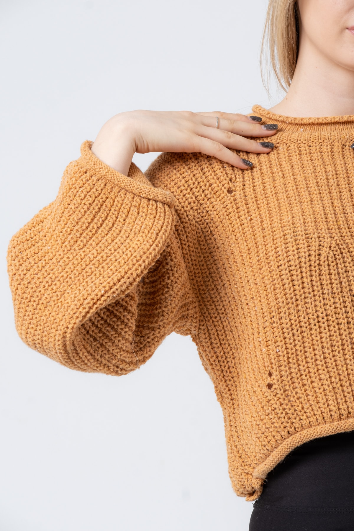 Kadın Pembe Geniş Uzun Kollu Triko Kazak