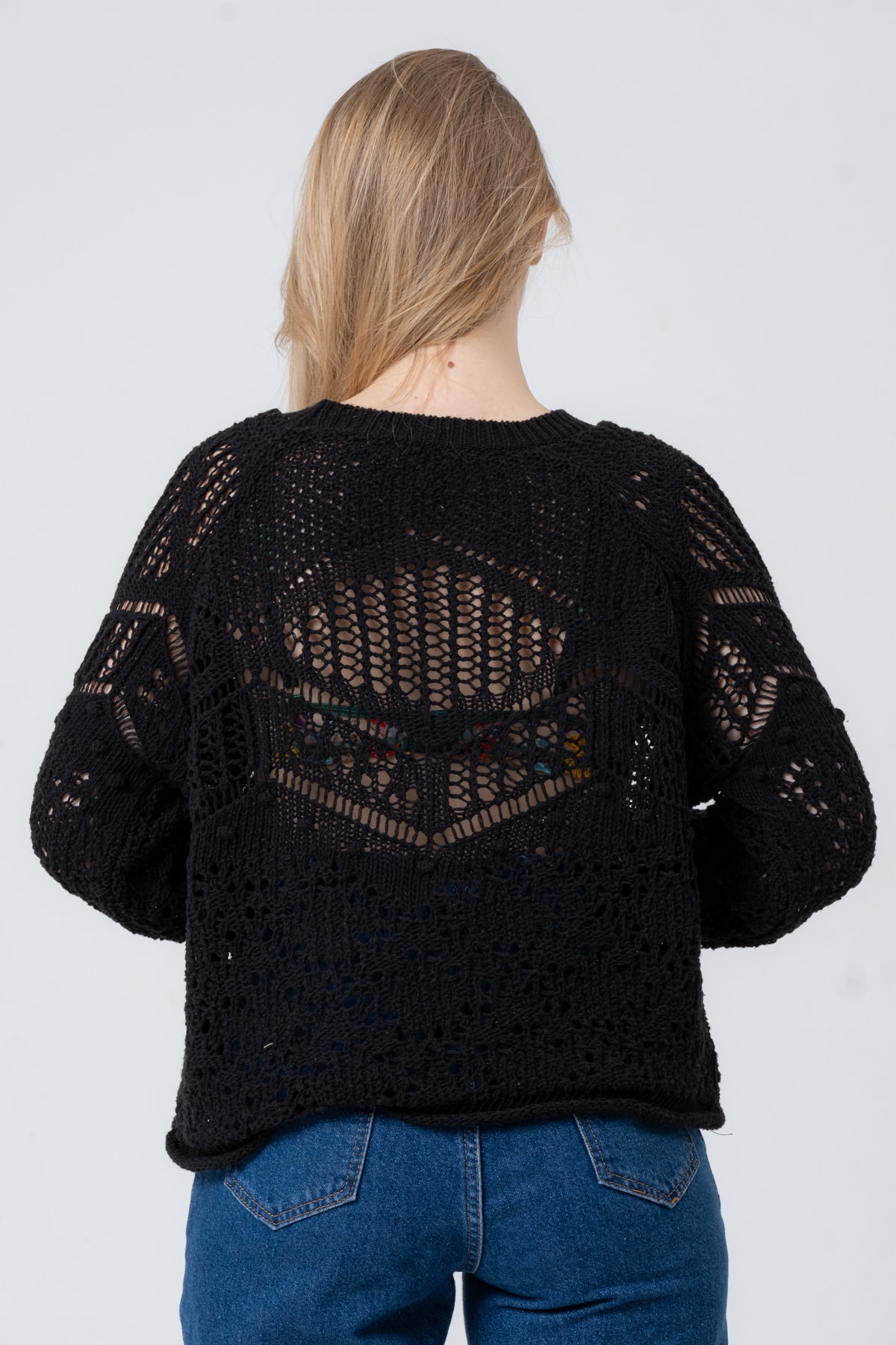 Kadın Antrasit Ajurlu Uzun Kollu Triko Kazak