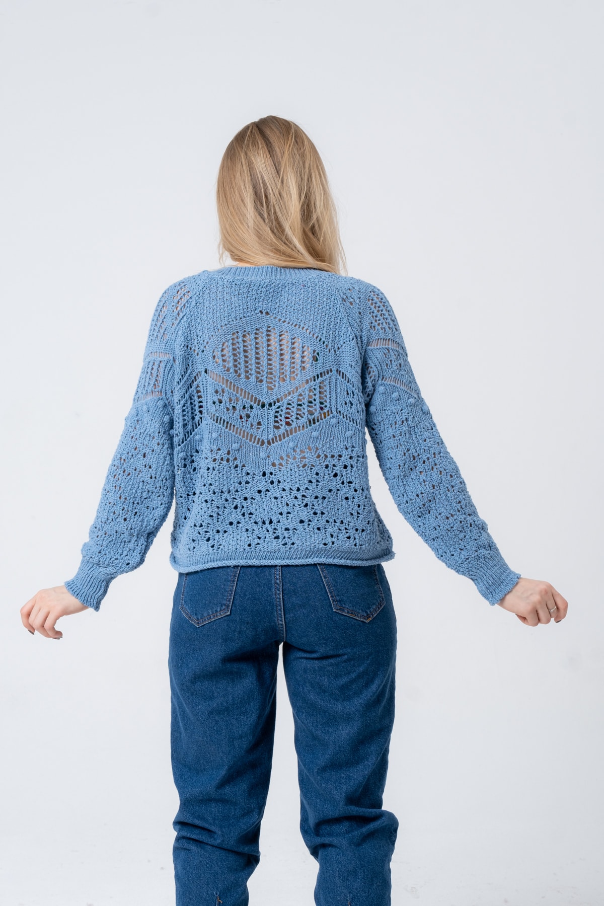 Kadın Antrasit Ajurlu Uzun Kollu Triko Kazak