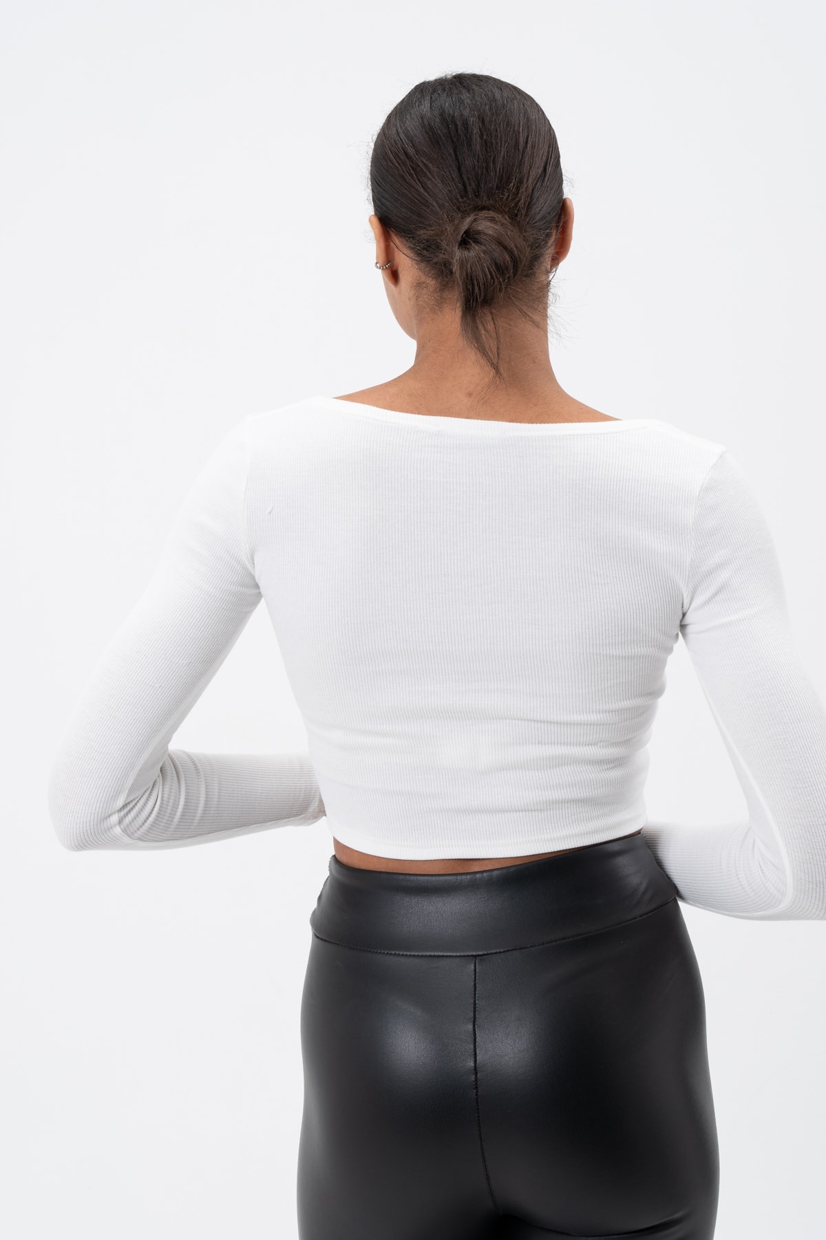 Kadın Gül Kurusu Uzun Kollu Kare Yaka Fitilli Bluz