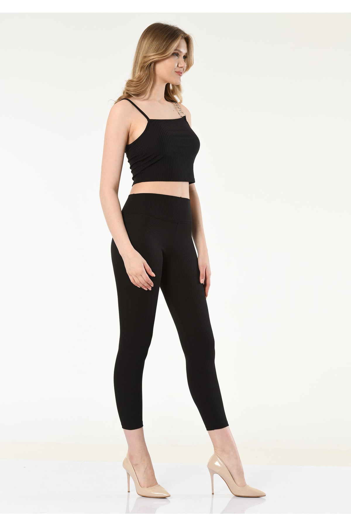 Kadın Bordo Yüksek Bel Fitilli Tayt