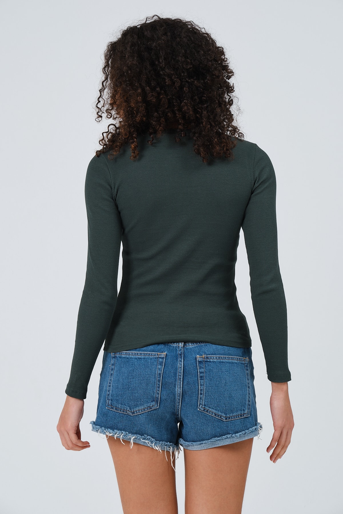 Kadın Gri Uzun Kollu Bisiklet Yaka Tam Boy Örme Bluz