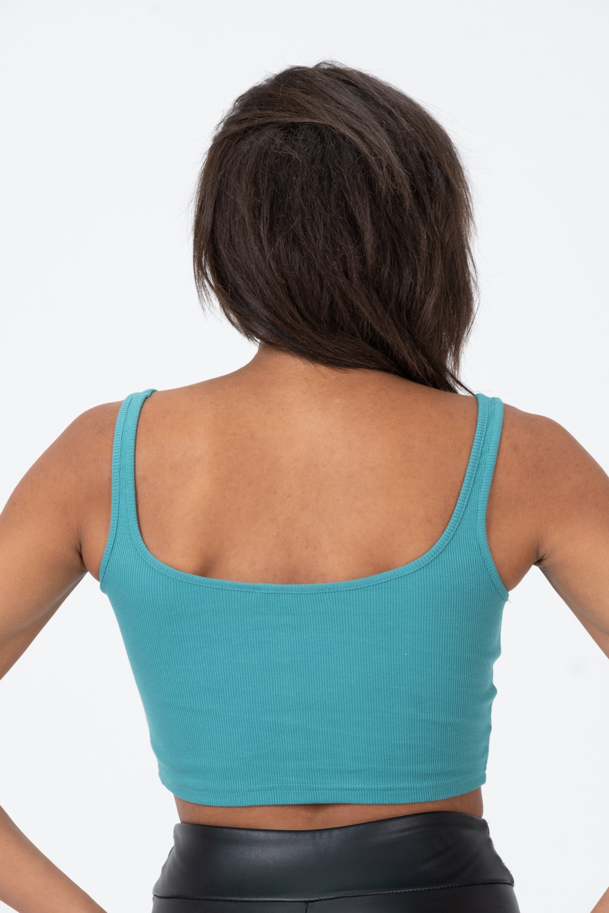 Kadın Yeşil Kalın Askılı Crop Bluz