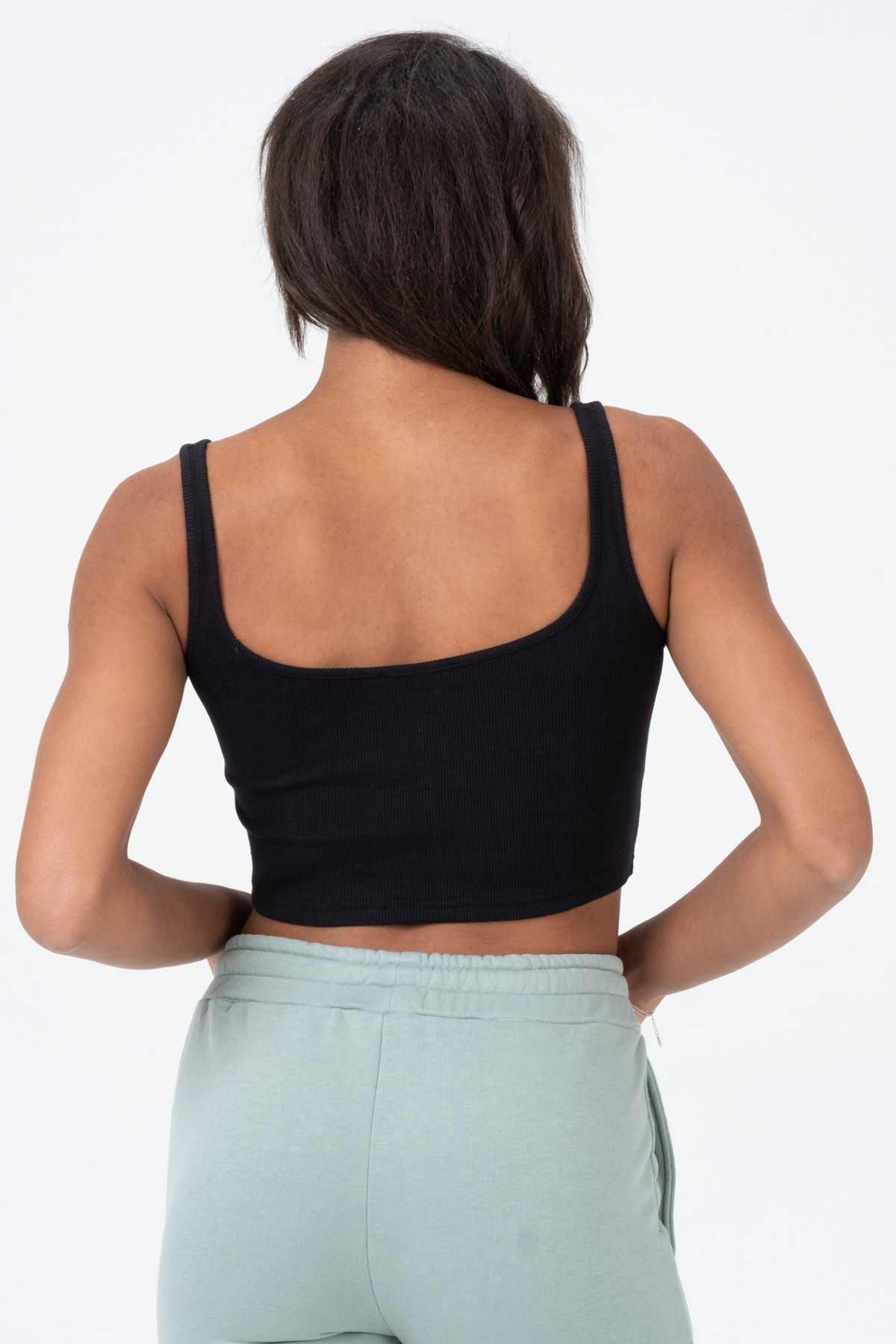 Kadın Yeşil Kalın Askılı Crop Bluz