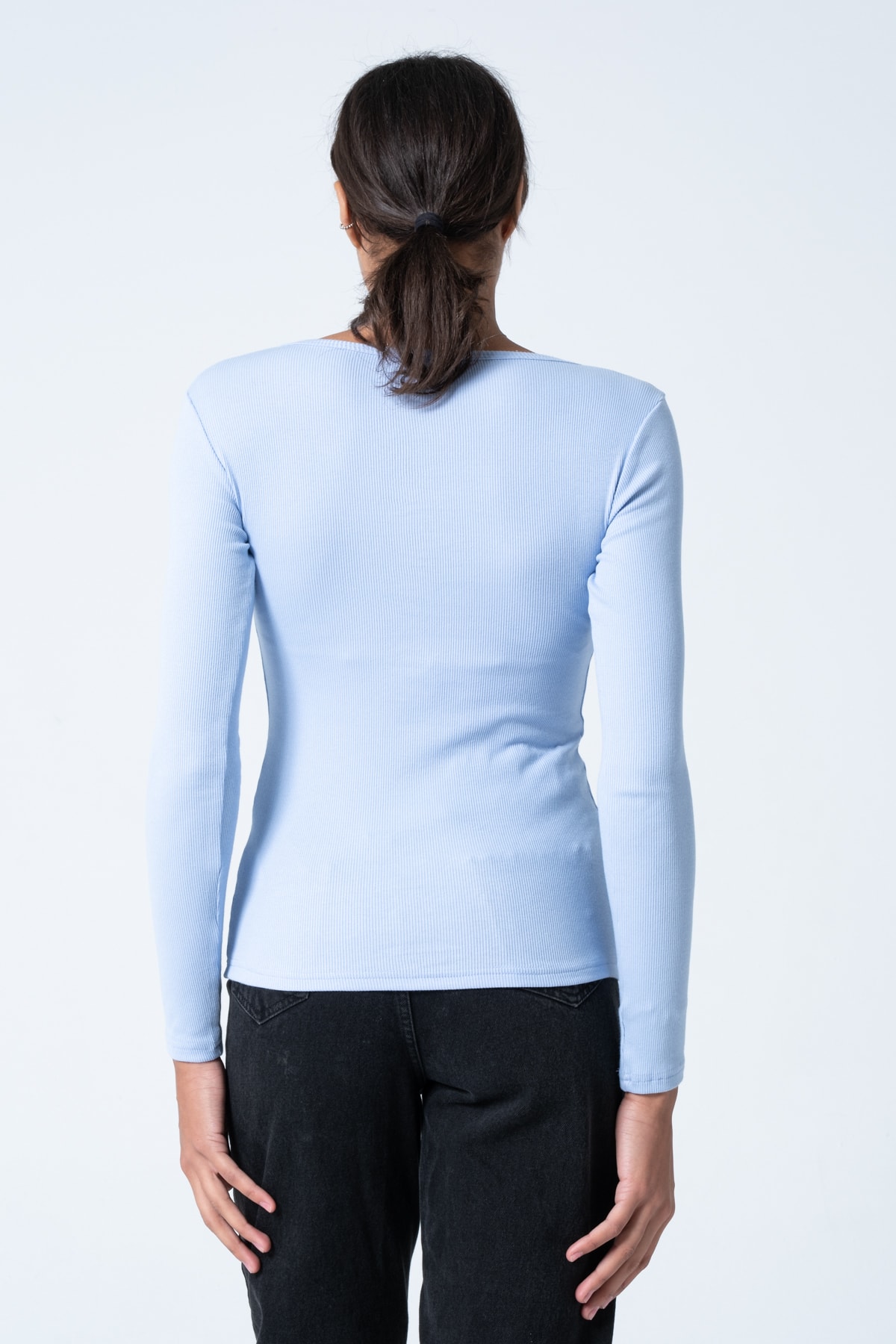 Kadın Kahverengi Çıtçıtlı Örme Uzun Kollu Bluz