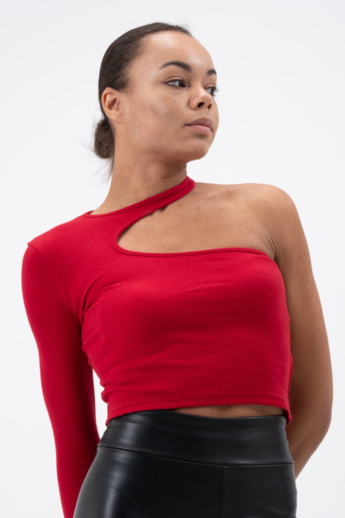 Kadın Petrol Yeşili Dekolte Tek Kollu Bluz