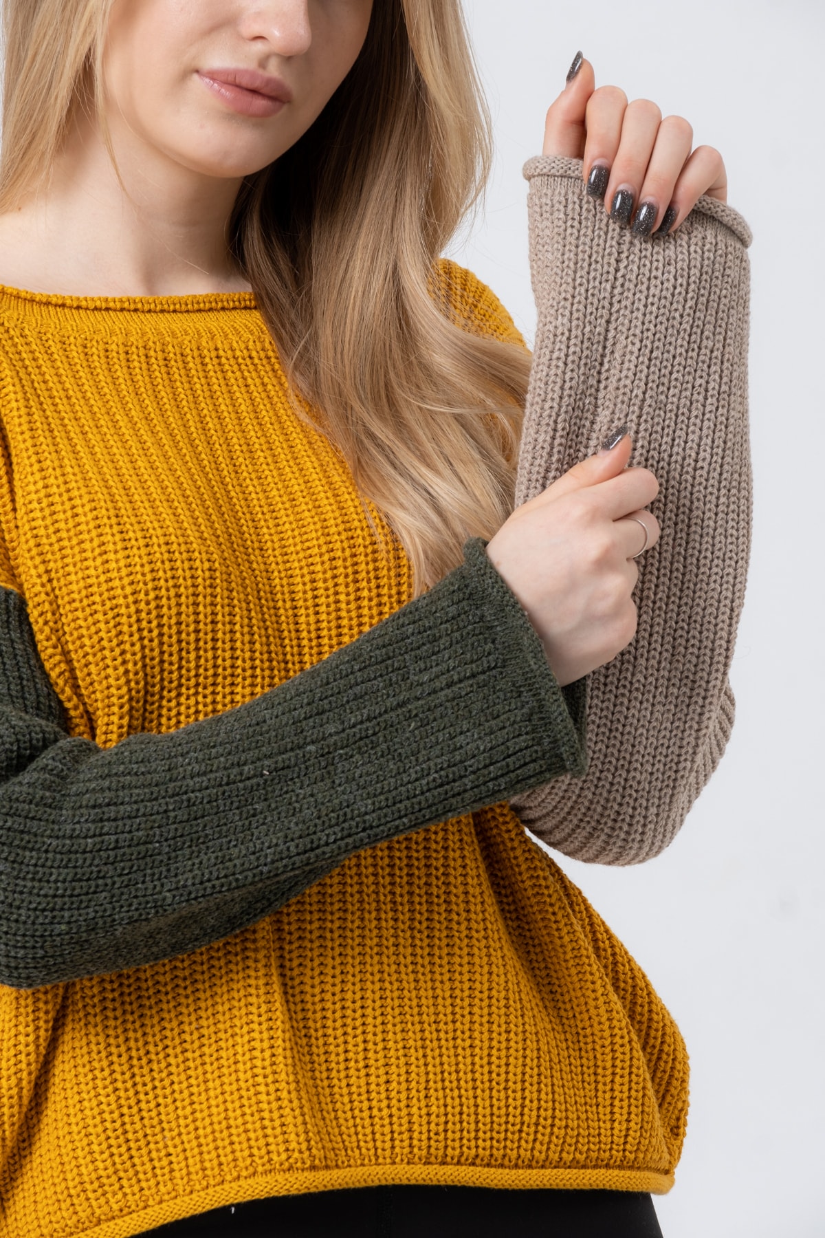 Kadın Hardal Uzun Kollu Triko Kazak