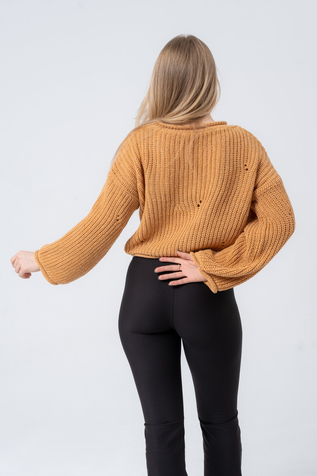 Kadın Pembe Geniş Uzun Kollu Triko Kazak