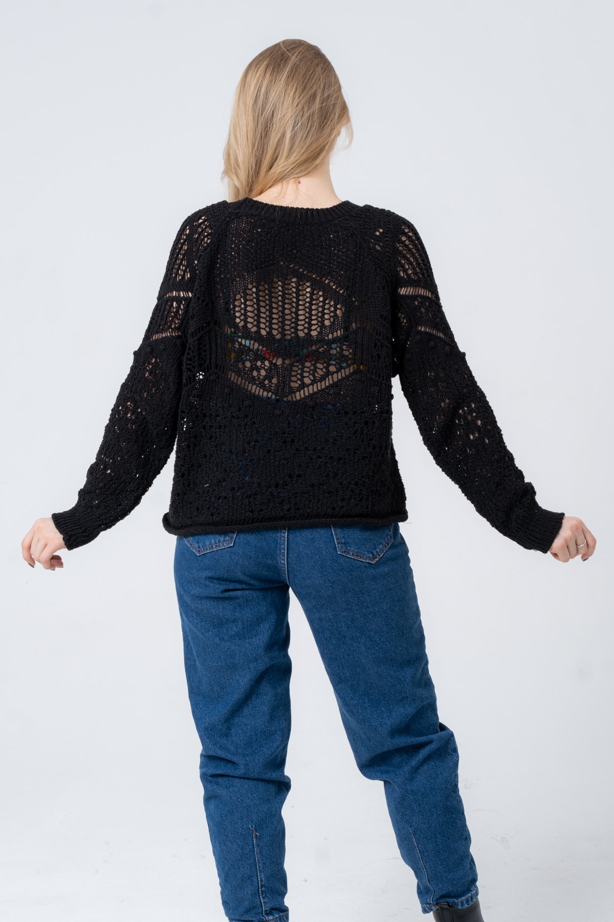 Kadın Antrasit Ajurlu Uzun Kollu Triko Kazak